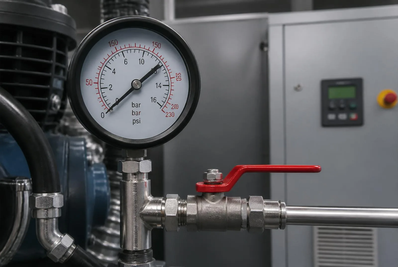 Manomètre sur une installation de traitement d'air comprimé